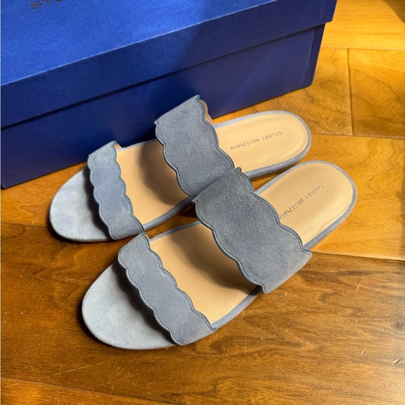 NWT Stuart Weitzman Blue Santorini Scallop Slide Sandal Sz 6,5 - Picture 8 of 12
